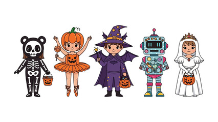 Halloween Kids' Parade: Delightful children in unique Halloween costumes gather for a festive parade, exuding the fun and excitement of the holiday season. 