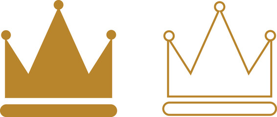 Crown icon set with gold, outline royal crowns, luxury monarchy and queen king symbols, vector illustration collection for logo, fashion, jewelry, award and premium design template