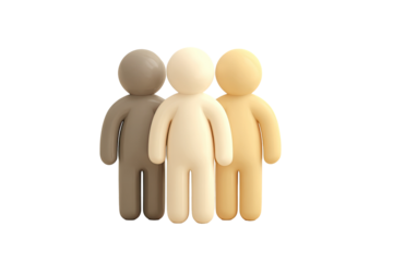 Three stylized figures, light beige, tan, and dark beige, standing side-by-side