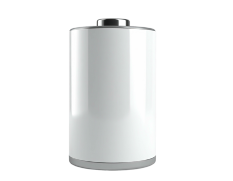 Cylindrical battery with a silver top and base, isolated on a black background