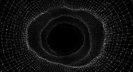 Abstract geometric mesh tunnel with depth conveys a sense of modern technology, digital networking, and futuristic design