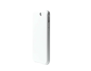 A bright white, sleek smartphone case floats against a black background
