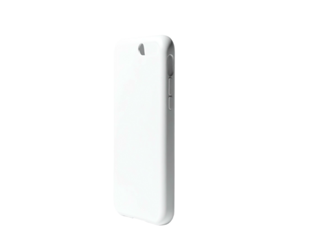 A bright white, sleek smartphone case floats against a black background