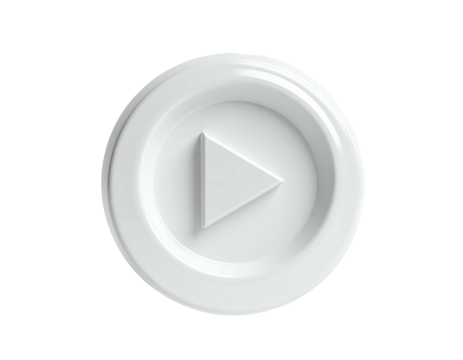 Shiny white circle with raised edge, and a recessed triangle "play" symbol