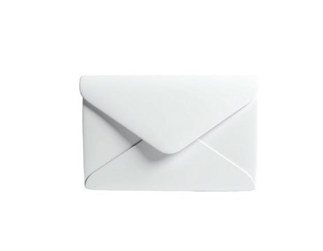 A photorealistic 3D rendering of a closed, white envelope on black