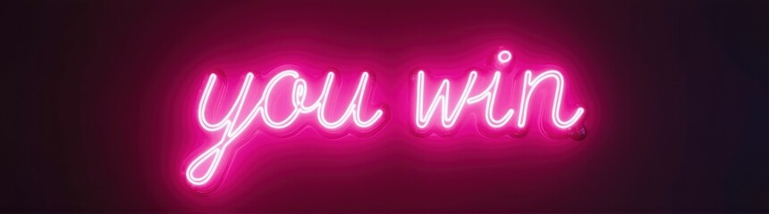 Neon sign that says you win in pink against a black background