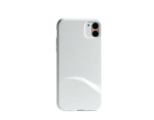 A glossy white phone case with camera cutouts on a stark black background