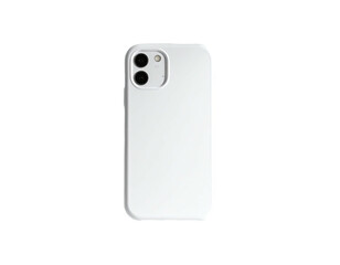 Isolated, white phone case, with dual camera, simple design against a black backdrop