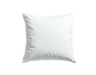 A square white pillow against a black background, slightly wrinkled, soft
