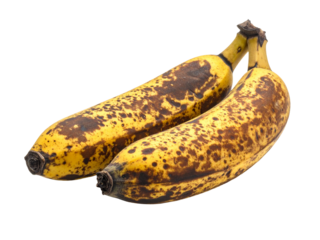 Overripe bananas with brown spots, perfect for baking, smoothies, or composting, isolated on a clean white background.