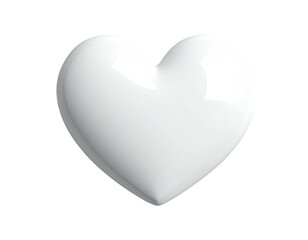 A glossy, 3D white heart, floating against a black background