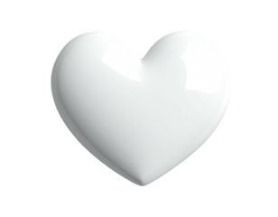 A glossy, 3D white heart, floating against a black background