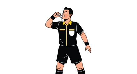 Illustration of a male referee signaling with a whistle, emphasizing the role of authority and rule enforcement in sports scenarios