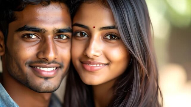 Smiling Indian couple with closeup portrait.