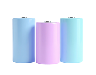 Three pastel-colored, cylindrical objects standing upright on a black background