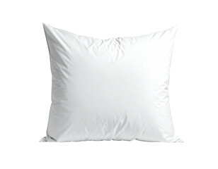 A plump, square, white pillow isolated against a black background