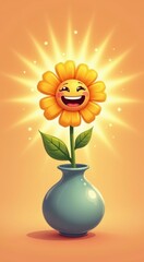 Cartoon sunflower in a vase with a happy face