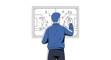 Strategic formation: a soccer coach outlines game plan on whiteboard emphasizing team positioning and player movements for tactical advantage