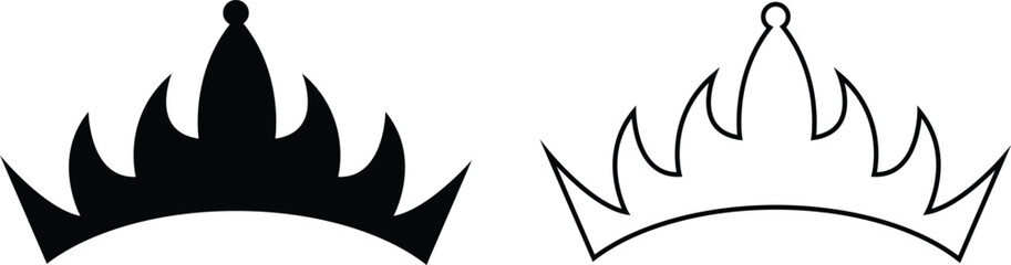 Crown icon set with black and outline royal crowns, luxury monarchy and queen king symbols, vector illustration collection for logo, fashion, jewelry, award and premium design template