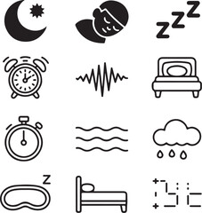 Fototapeta premium Nine Sleep Tracker Icons with Transparent Background sleep tracking sleep analysis