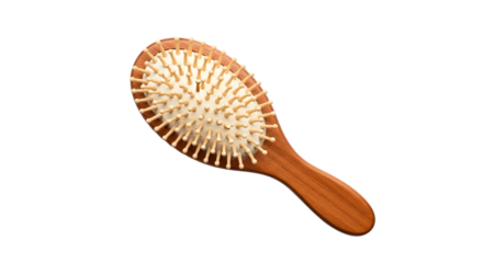 A wooden hairbrush with natural bristles, isolated on a transparent background, perfect for hair care and styling needs