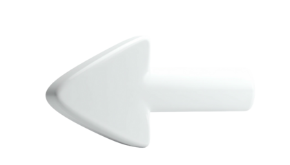 3D rendered, white arrow pointing left against a stark black background