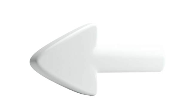 3D rendered, white arrow pointing left against a stark black background - Powered by Adobe