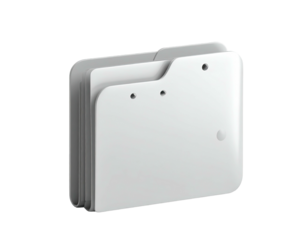 Minimalist, 3D-rendered, white folder with tab dividers, isolated against black