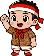 Indonesian Boy Celebrates Independence Day with Red and White Headband