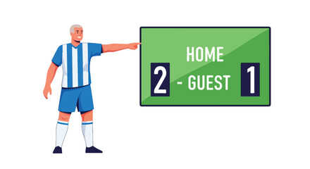 Soccer Referee Points to Scoreboard Depicting Home Team Leading Guest in a Competitive Match, Emphasizing the Triumph of the Home Team in the Stadium