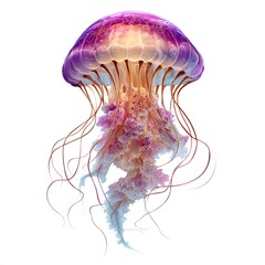 A beautifully rendered illustration depicts a vibrant jellyfish, showcasing its translucent bell and flowing tentacles against a clean white backdrop.