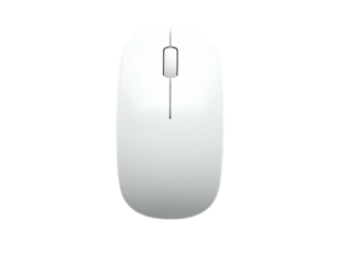 White computer mouse, top-down view, glossy, on a black background