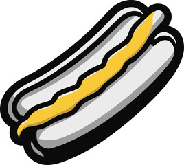 Minimalist outline of hot dog with mustard line