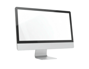 A sleek, modern desktop computer with a large, bright white screen