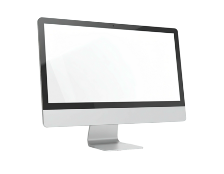 A sleek, modern desktop computer with a large, bright white screen