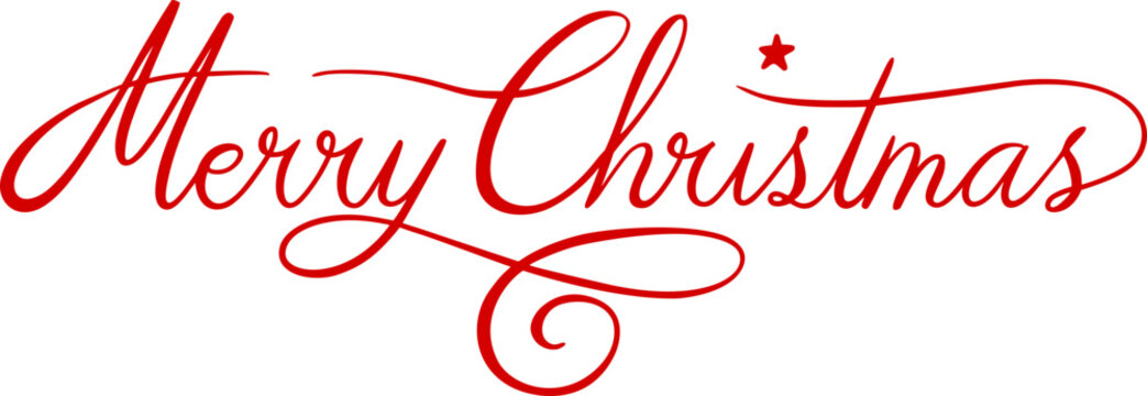 Merry Christmas cursive hand lettering with star