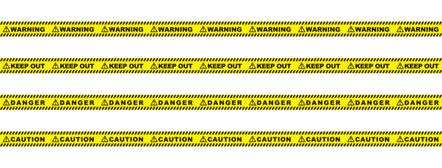 4種類の規制線　注意　立入禁止　危険　警告　ベクターイラストレーション