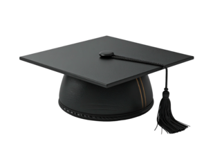 A classic black academic hat with a tassel isolated on a black background