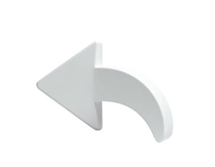 A three-dimensional, stylized white arrow pointing left with a curved tail