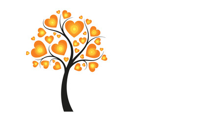 A vibrant tree adorned with glowing golden heartshaped leaves, Generative AI.