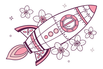 Pink rocket ship with flowers