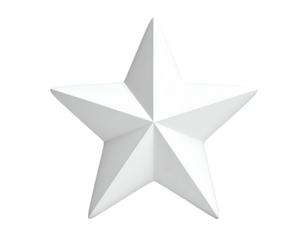 Glossy white, five-pointed star on a dark background, digitally rendered