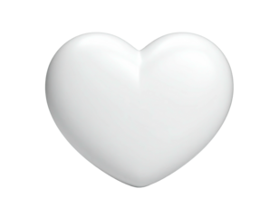 A smooth, glossy, white, heart shape isolated against a dark black background