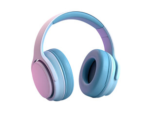 A 3D rendering of pastel blue and pink headphones isolated on black