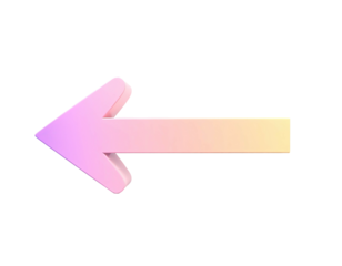 3D rendered arrow, glossy, gradient color transition, pointing left on black