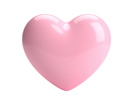 A glossy pink, three-dimensional heart against a stark black background