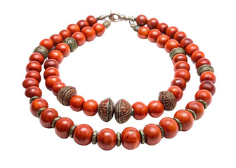 Uzbek coral bead necklace isolated on white background