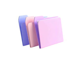 Group of pastel-colored open folders on a black background, digital render