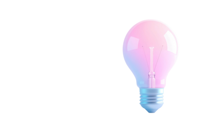 Glowing lightbulb isolated on black background with pink and blue gradients
