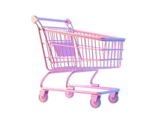 Pastel-colored shopping cart isolated against black, minimalist design